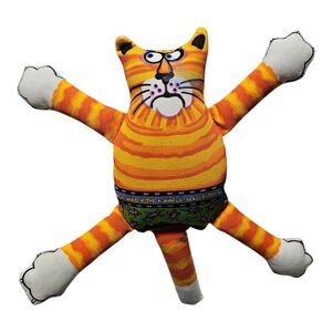 Fat Cat Multicolored Nylon Terrible Nasty Scaries Squeak Dog Toy Mini 5" Orange